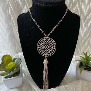 Gold tone Mandala statement with chain tassel necklace